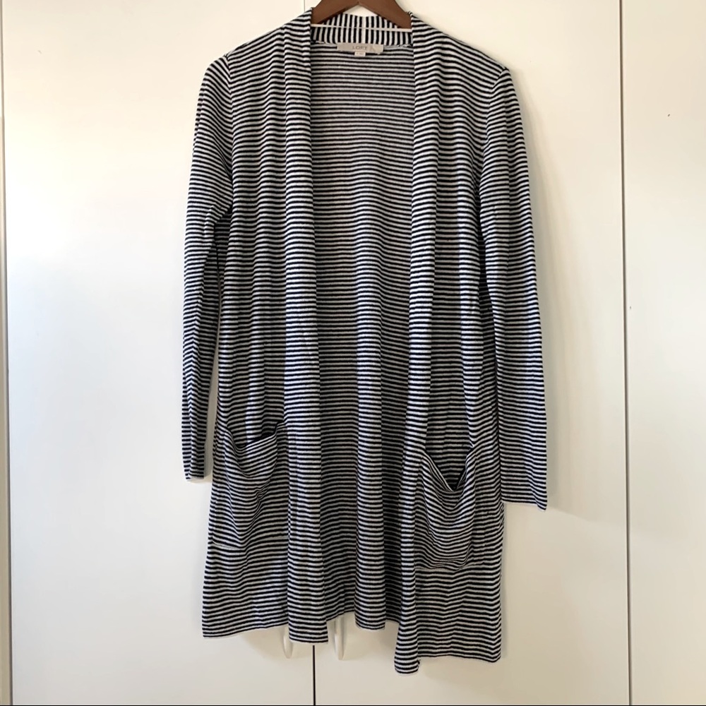 Loft Black and White Striped Cardigan